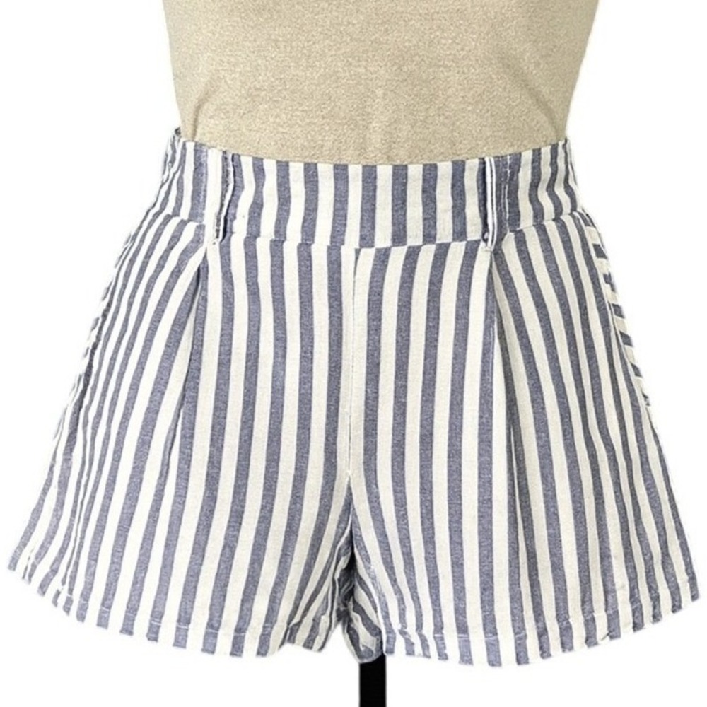 Cynthia Rowley Womens 6 Linen High Rise Pleated Shorts Striped Summer Coastal